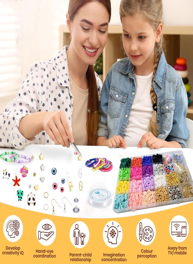 STEMTICS Clay Beads Kit Bracelet Making Set | Multicolor Polymer Flat Beads, Letter Spacer Beads, Charms & Elastic Strings | DIY Jewellery Making & Craft Gift for Girls - Image 2