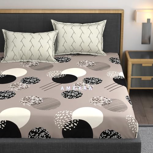 AMEYAA Cotton Feel Glace Cotton Elastic Fitted King Size Bedsheet for Double Bed with 2 Large Pillow Covers | Fits Upto 8 inches Mattress | Color- Multicolor | Size- 72 x 78 x 8 Inches - Image 1