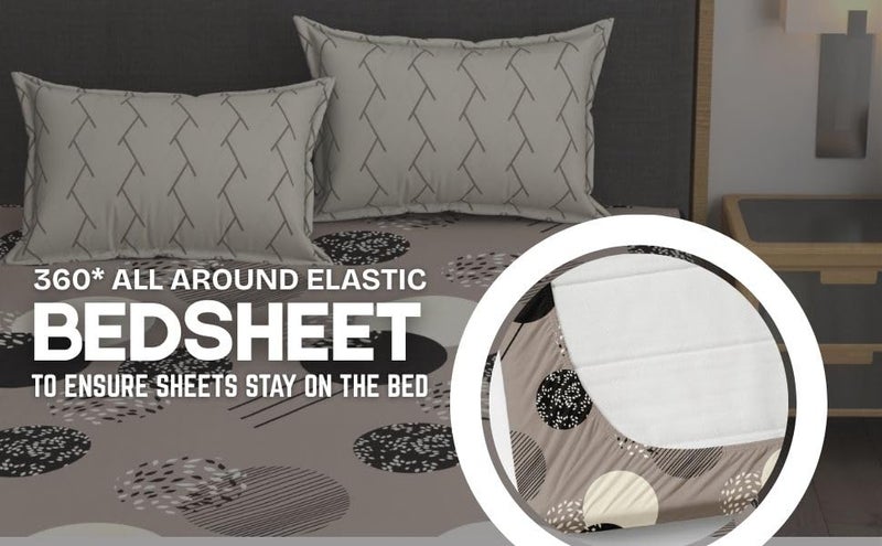 AMEYAA Cotton Feel Glace Cotton Elastic Fitted King Size Bedsheet for Double Bed with 2 Large Pillow Covers | Fits Upto 8 inches Mattress | Color- Multicolor | Size- 72 x 78 x 8 Inches - Image 3