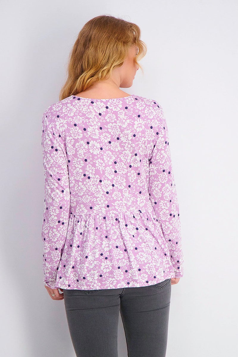 Fire & Glory بلوزة نسائية بأكمام طويلة مزينة بالزهور، متعددة الألوان - Image 4