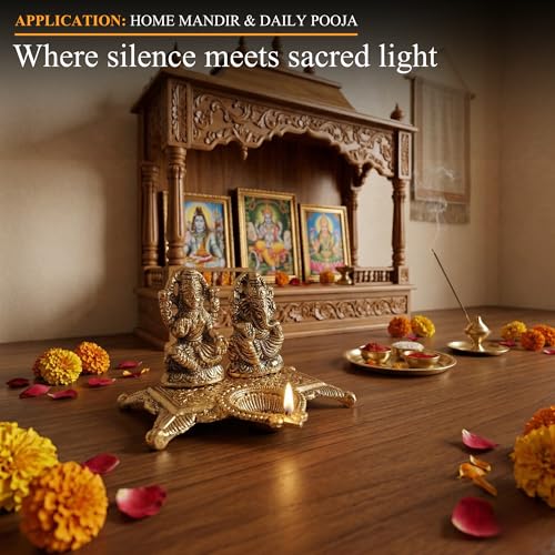 Klassic Ganesha & Laxmi Idol Oil Lamp Diya | Decorative Puja Diya for Home Temple, Diwali Decoration & Festive Gifting | Spiritual Showpiece & Auspicious Decor (Pack of 1) - Image 5