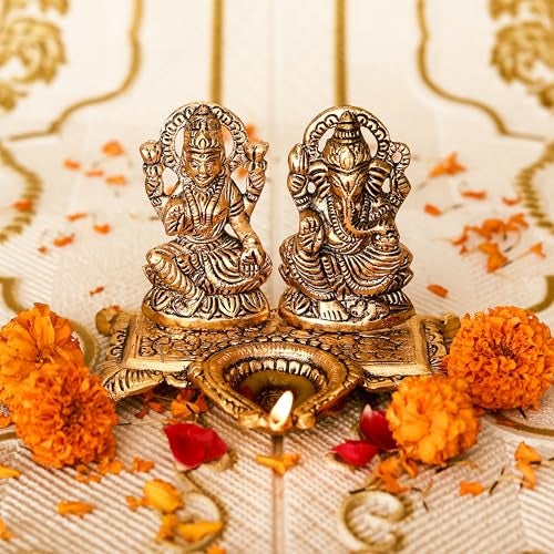 Klassic Ganesha & Laxmi Idol Oil Lamp Diya | Decorative Puja Diya for Home Temple, Diwali Decoration & Festive Gifting | Spiritual Showpiece & Auspicious Decor (Pack of 1) - Image 1