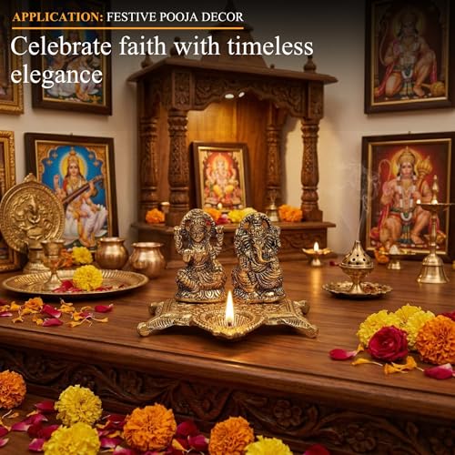 Klassic Ganesha & Laxmi Idol Oil Lamp Diya | Decorative Puja Diya for Home Temple, Diwali Decoration & Festive Gifting | Spiritual Showpiece & Auspicious Decor (Pack of 1) - Image 4