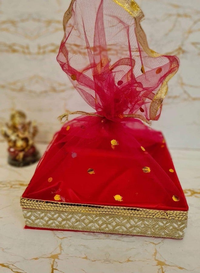 KHUSHA CREATIONS Gift Packing Basket/Fancy Gift Hamper Square Shape Basket, Baby Shower Gifting, Diwali Dry Fruit Hamper, Wedding Return Gift Trays (Red, 8X8X2.5 Inches) - Image 2