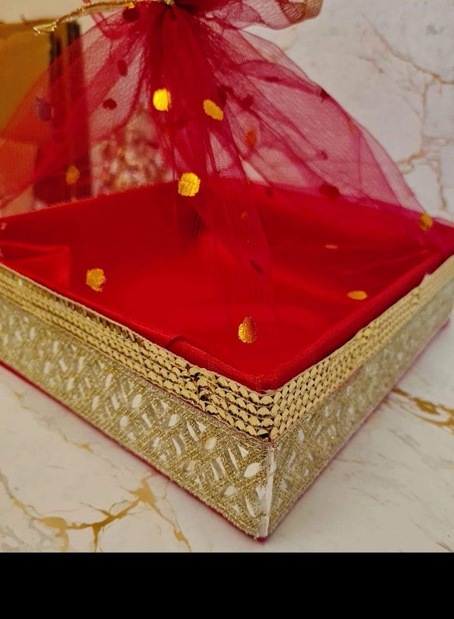 KHUSHA CREATIONS Gift Packing Basket/Fancy Gift Hamper Square Shape Basket, Baby Shower Gifting, Diwali Dry Fruit Hamper, Wedding Return Gift Trays (Red, 8X8X2.5 Inches) - Image 1