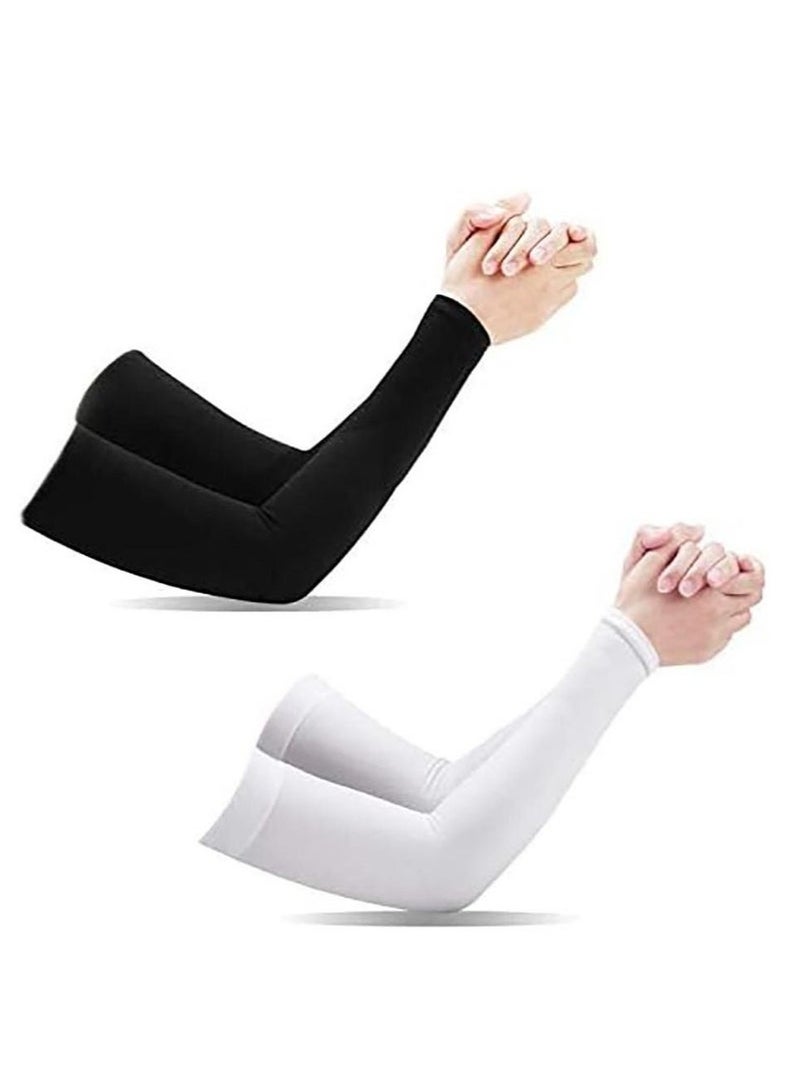 Generic 2 Pairs UV Protection Cooling Arm Sleeves, T Tersely Arm Warmers for Men Women Youth Arm Support for Cycling Baseball Basketball Driving,Arm Compression Sleeves-Black White,One Size Fit Most - Image 1