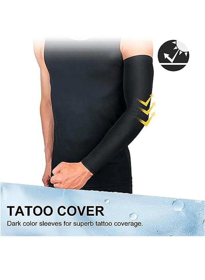 Generic 2 Pairs UV Protection Cooling Arm Sleeves, T Tersely Arm Warmers for Men Women Youth Arm Support for Cycling Baseball Basketball Driving,Arm Compression Sleeves-Black White,One Size Fit Most - Image 2