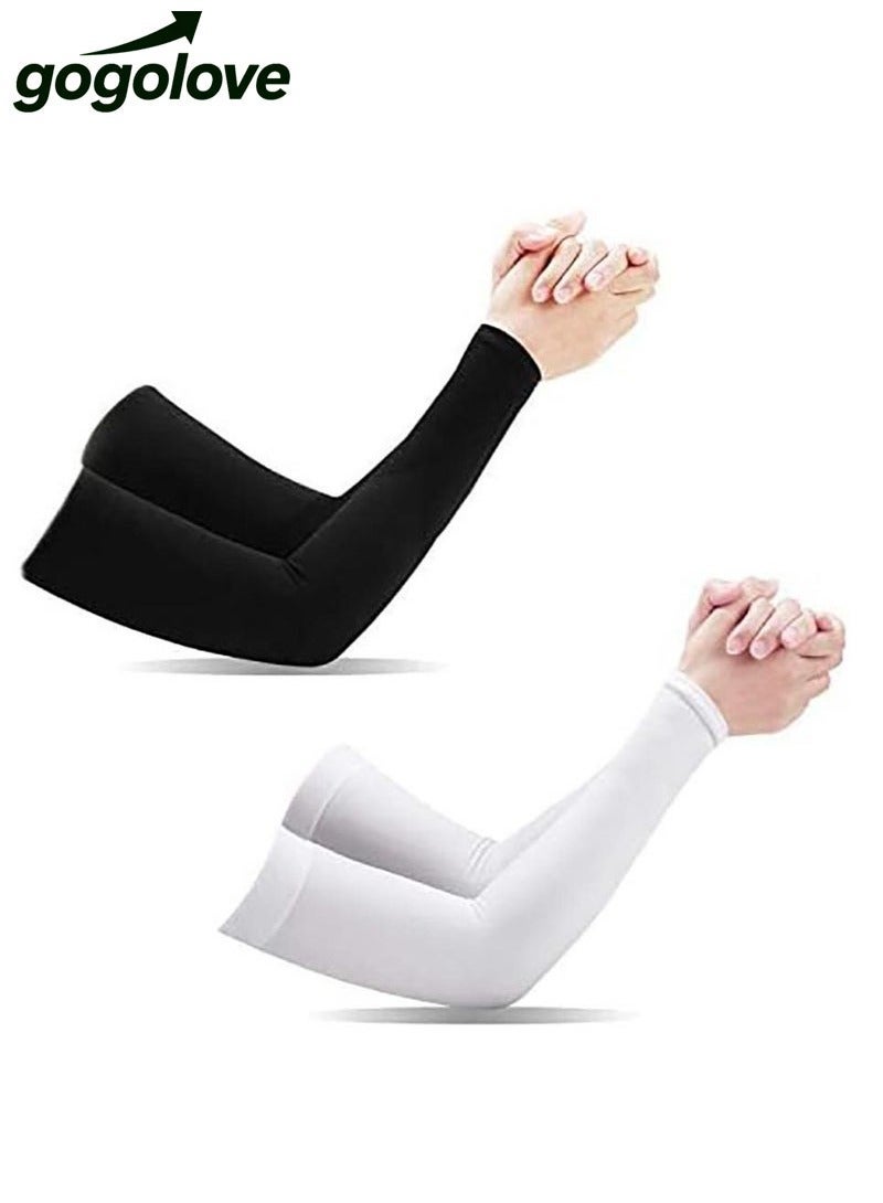 gogolove 2 Pairs UV Protection Cooling Arm Sleeves, T Tersely Arm Warmers for Men Women Youth Arm Support for Cycling Baseball Basketball Driving,Arm Compression Sleeves-Black White,One Size Fit Most - Image 1