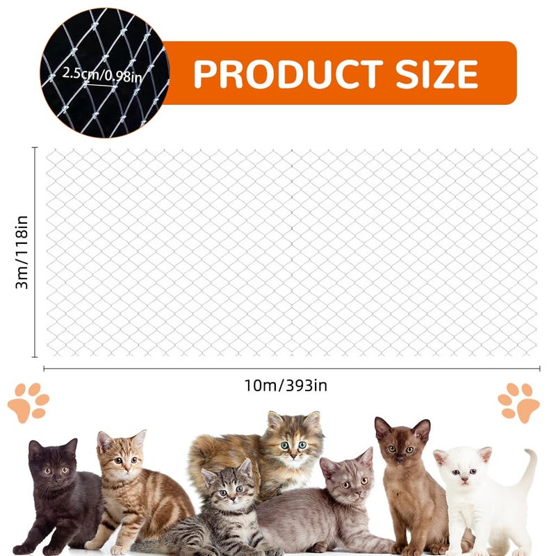 HASTHIP شبكات الحمام للشرفات 32X10 قدم، ثقب 25 مم، شبكة حماية للحيوانات الأليفة، شبكة نايلون متينة مربوطة، شبكة حمام للنوافذ، الشرفات، السلالم، قص لتناسب - Image 2