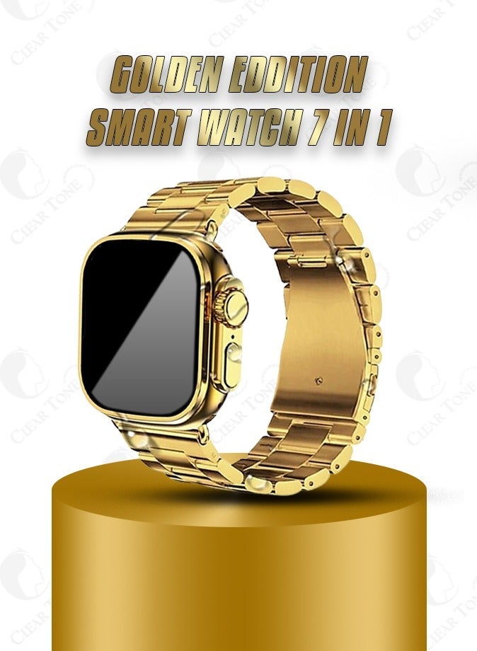 micro speed WS79 Max The Ultimate 7 In 1 Golden Edition Smart Watch Luxurious Metallic Case 7 Interchangeable Straps Silicon Protective Cover Full Screen Android & IOS Support Gold Family Color - Image 2