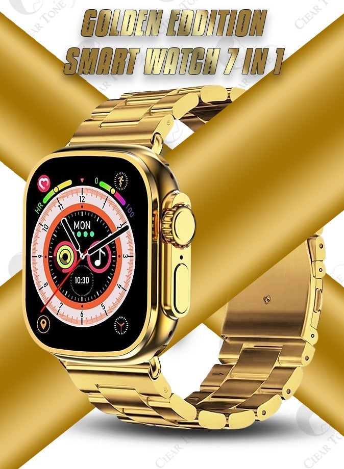 micro speed WS79 Max The Ultimate 7 In 1 Golden Edition Smart Watch Luxurious Metallic Case 7 Interchangeable Straps Silicon Protective Cover Full Screen Android & IOS Support Gold Family Color - Image 1