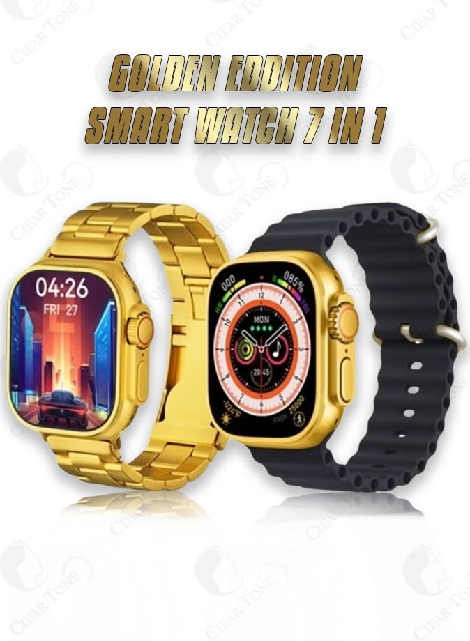 micro speed WS79 Max The Ultimate 7 In 1 Golden Edition Smart Watch Luxurious Metallic Case 7 Interchangeable Straps Silicon Protective Cover Full Screen Android & IOS Support Gold Family Color - Image 5