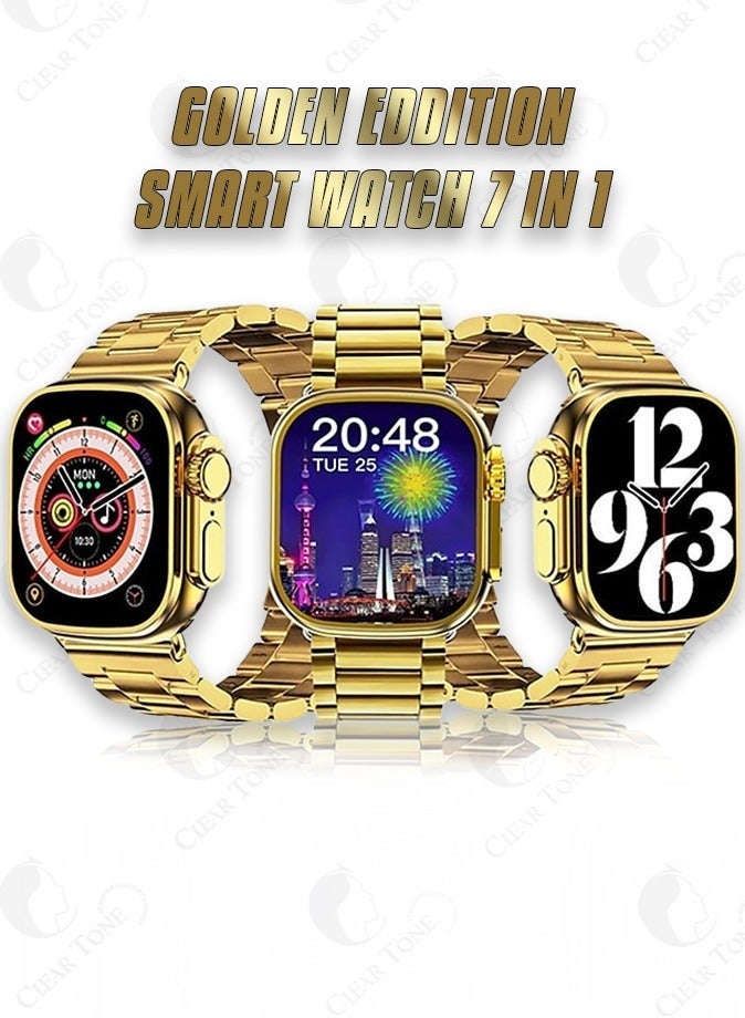 micro speed WS79 Max The Ultimate 7 In 1 Golden Edition Smart Watch Luxurious Metallic Case 7 Interchangeable Straps Silicon Protective Cover Full Screen Android & IOS Support Gold Family Color - Image 4