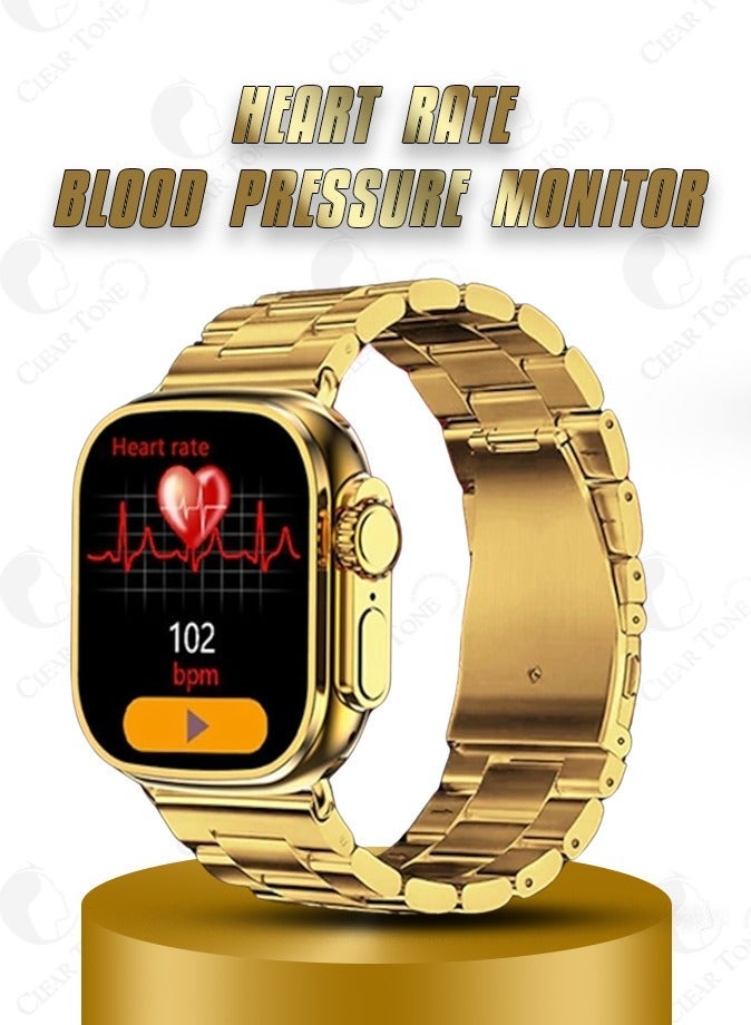 micro speed WS79 Max The Ultimate 7 In 1 Golden Edition Smart Watch Luxurious Metallic Case 7 Interchangeable Straps Silicon Protective Cover Full Screen Android & IOS Support Gold Family Color - Image 3