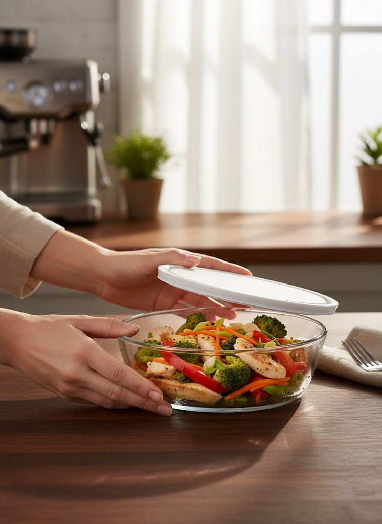 لاف حافظات طعام زجاجية دائرية بغطاء شفاف/أبيض 2.37 لتر - Image 2