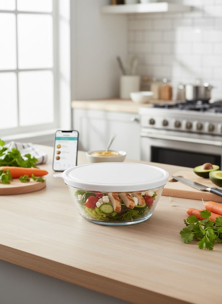 لاف حافظات طعام زجاجية دائرية بغطاء شفاف/أبيض 2.37 لتر - Image 3