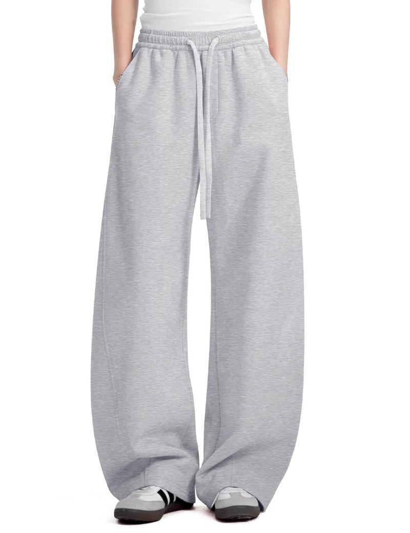 FACDIBY Women's Fleece Lined Barrel Sweatpants Baggy Casual Wide Leg Pants Drawstring Athletic High Waisted Lounge Sweats with Pockets Grey L - Image 1