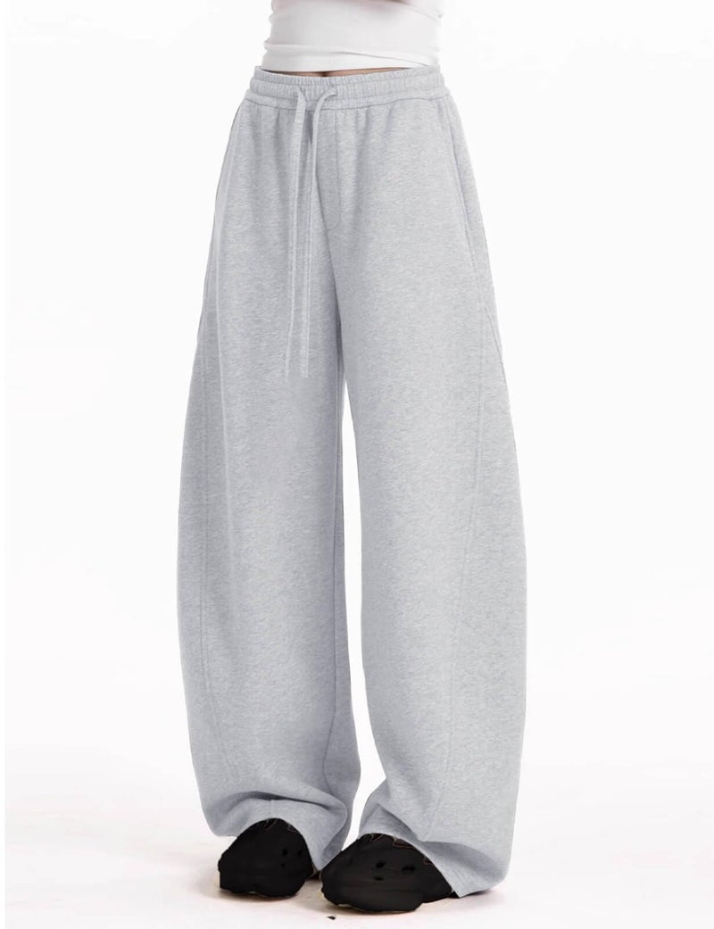 FACDIBY Women's Fleece Lined Barrel Sweatpants Baggy Casual Wide Leg Pants Drawstring Athletic High Waisted Lounge Sweats with Pockets Grey L - Image 3
