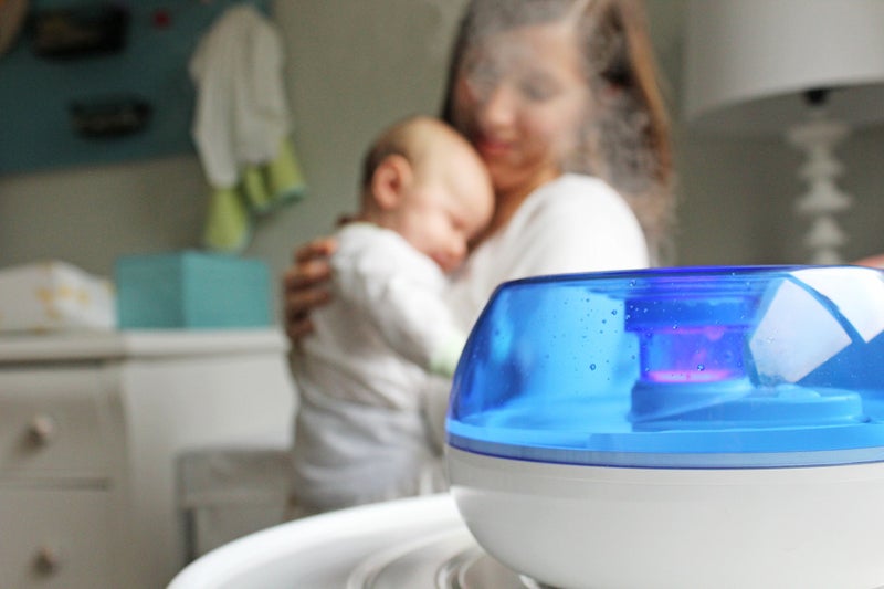 Crane Personal Ultrasonic Cool Mist Travel Humidifier and Vaporizer for Congestion Relief, 360° Adjustable Nozzle, Filter-Free .75 Liter Tank, Blue/White, Office Humidifier - Image 4