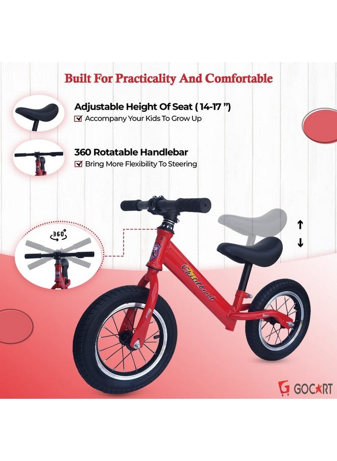 GOCART WITH G LOGO - GOCART WITH G LOGO Lightweight Pedal Free Adjustable Seat Spokes Wheel Balance Bmx Bike Bicycle For Girls And Boys (Red, Black), Rigid - Image 1
