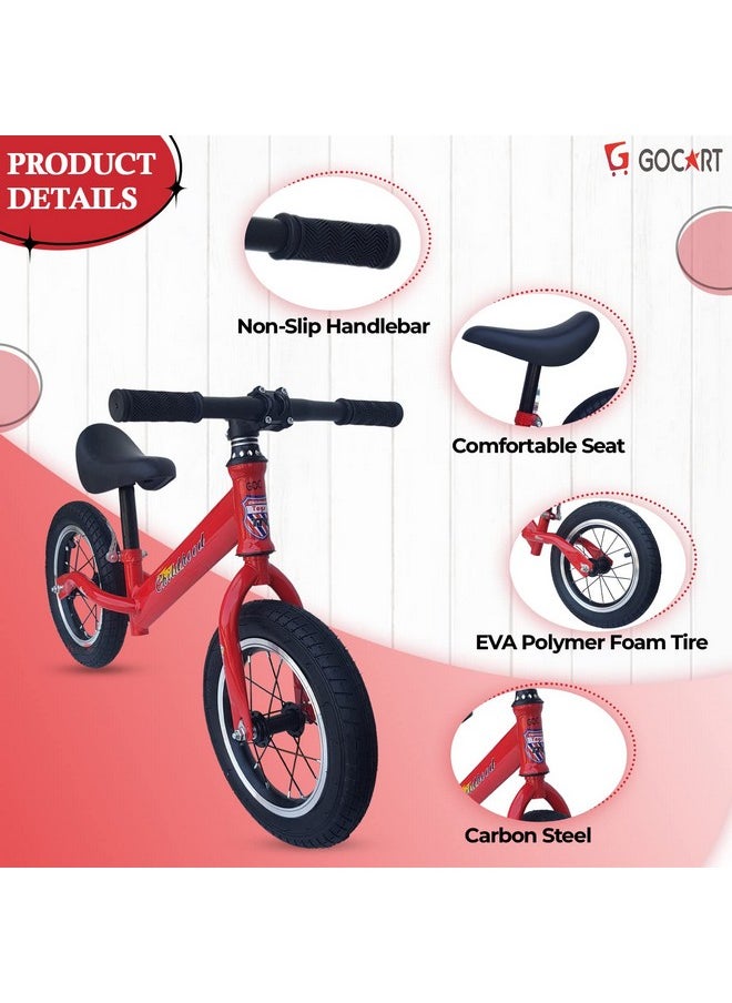 GOCART WITH G LOGO - GOCART WITH G LOGO Lightweight Pedal Free Adjustable Seat Spokes Wheel Balance Bmx Bike Bicycle For Girls And Boys (Red, Black), Rigid - Image 1