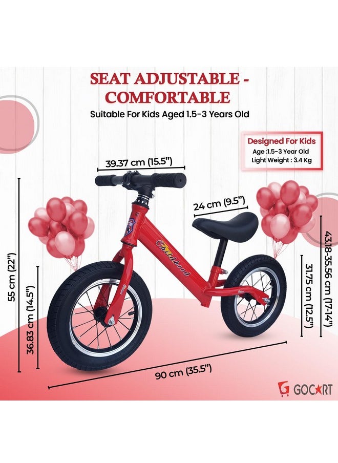 GOCART WITH G LOGO - GOCART WITH G LOGO Lightweight Pedal Free Adjustable Seat Spokes Wheel Balance Bmx Bike Bicycle For Girls And Boys (Red, Black), Rigid - Image 1