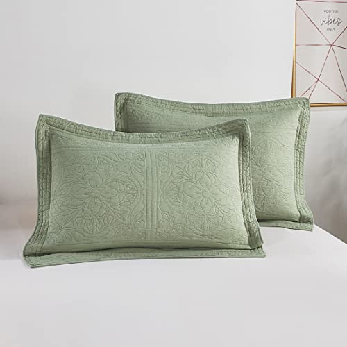 WINLIFE 100% Cotton Quilt Bedspread Sets Embroidered Floral Printed Coverlets American Pastoral Matelasse Bedspread, Matched 2 Pillow Shams, King, Green - Image 4