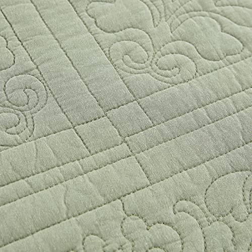 WINLIFE 100% Cotton Quilt Bedspread Sets Embroidered Floral Printed Coverlets American Pastoral Matelasse Bedspread, Matched 2 Pillow Shams, King, Green - Image 5