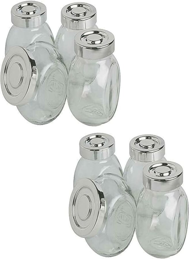 PACK OF 8 GLASS JAR SET DESIGN KITCHEN STORAGE HERBS SPICES SWEETS