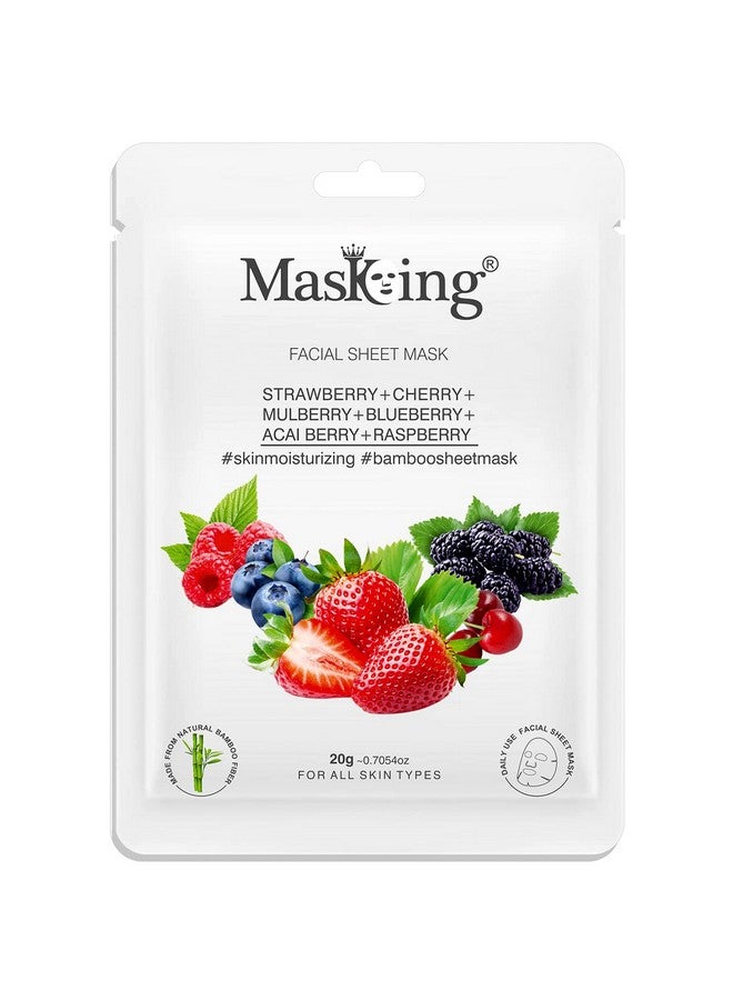 MasKing Bamboo Facial Sheet Mask of Strawberry, Cherry, Mulberry, Blueberry, Acai Berry & Raspberry for Skin Moisturizing Ideal for Women & Men 20ml, (Pack of 1) - Image 1