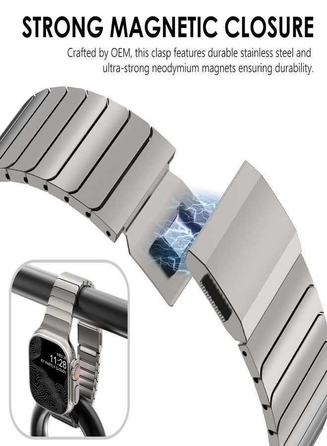 NewWays Grade 2 Titanium Link Bracelet for Apple Watch Band for Men Ultra Ultra2 49mm 46mm 45mm 44mm, Titanium - Image 3