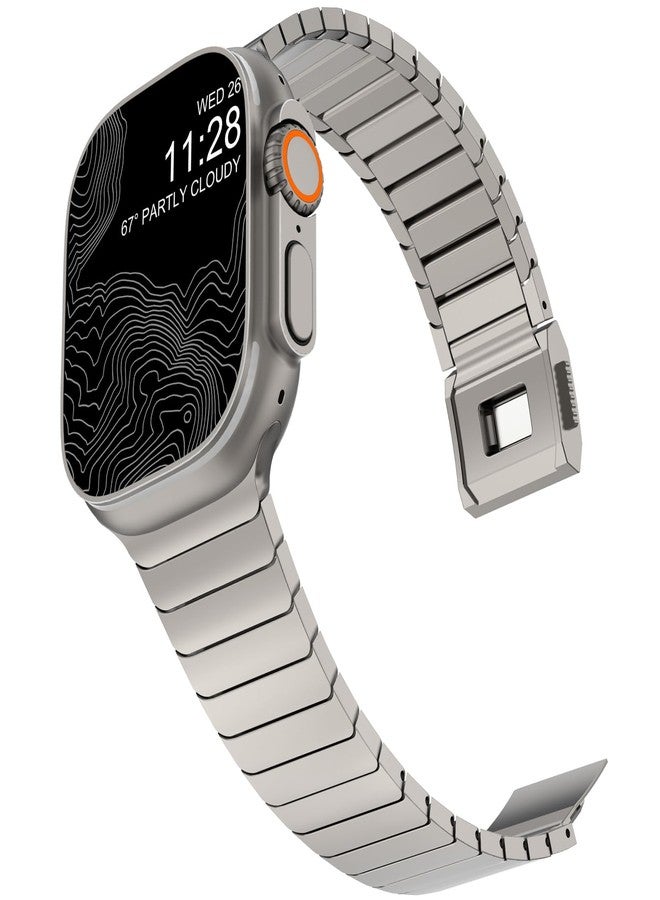 NewWays Grade 2 Titanium Link Bracelet for Apple Watch Band for Men Ultra Ultra2 49mm 46mm 45mm 44mm, Titanium - Image 1