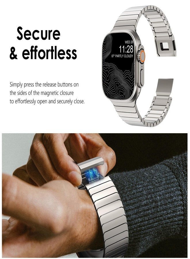NewWays Grade 2 Titanium Link Bracelet for Apple Watch Band for Men Ultra Ultra2 49mm 46mm 45mm 44mm, Titanium - Image 4