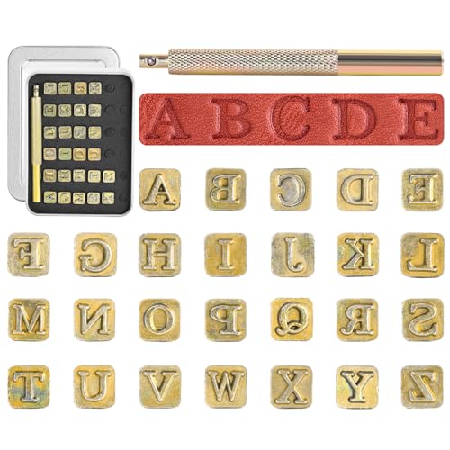 BESTNULE 27pcs Leather Stamps Leather Stamping Kit Leathercraft Stamping Tool Set 26PCS Capital Letter Leather Stamps 6mm 1 Stamping Handle for Leather Craft - Image 1