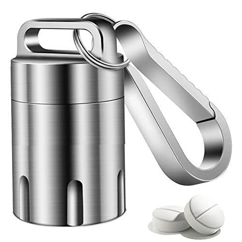 TISUR Titanium Small Pill Holder Keychain, Portable Pill Case Waterproof Pocket Pill Box Container Carrier to Hold Pills, Vitamins, Fish Oil, Supplements - Image 1