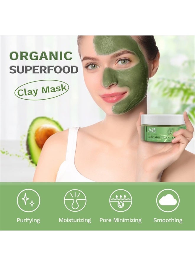 ANAI RUI Green Tea Face Mask with Avocado, Clay Facial Mask, Acne Detox Mask Skin Care, Deep Cleanse Mask, Hydrating, Nourishing, Soothing, 120g / 4.23 oz - Image 3