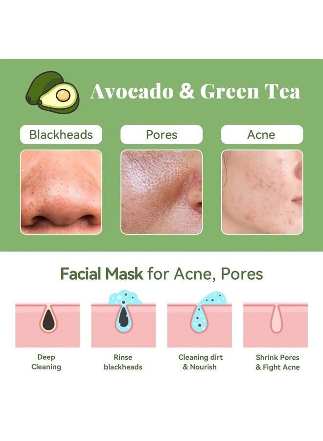ANAI RUI Green Tea Face Mask with Avocado, Clay Facial Mask, Acne Detox Mask Skin Care, Deep Cleanse Mask, Hydrating, Nourishing, Soothing, 120g / 4.23 oz - Image 4