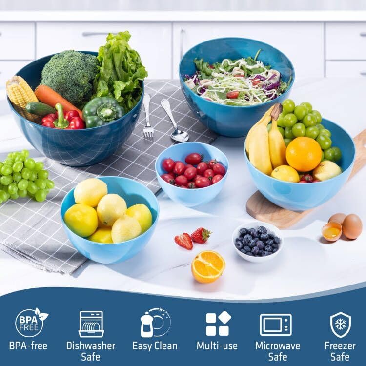 Luxear Mixing Bowls with Lid Set of 6, 0.2-6.5L Stackable Large Plastic Bowl Reusable Salad Bowl with Fork and Spoon BPA-Free for Microwave, Dishwasher, Freezer, Cooking, Storage, Baking - Image 4
