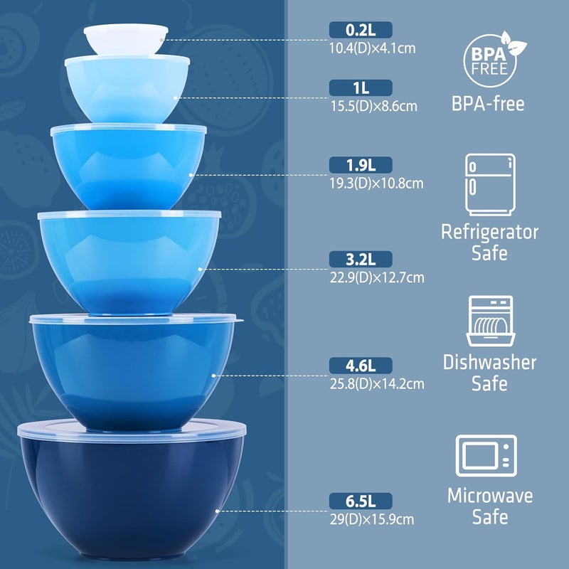 Luxear Mixing Bowls with Lid Set of 6, 0.2-6.5L Stackable Large Plastic Bowl Reusable Salad Bowl with Fork and Spoon BPA-Free for Microwave, Dishwasher, Freezer, Cooking, Storage, Baking - Image 5