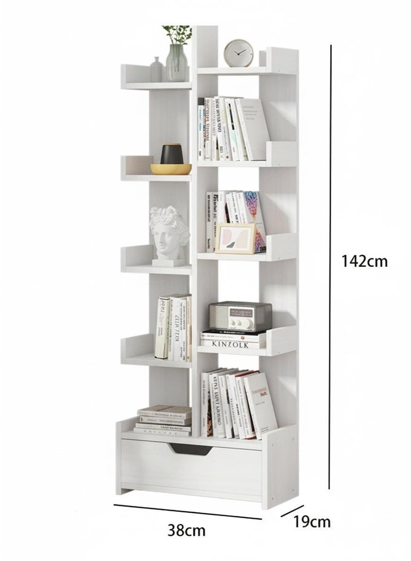 White Tree Shaped Floor Standing Bookcase, 10-Tier Freestanding Open Bookshelves, Wooden Storage Organizer for Books, Decor, Files & Display for Living Room, Bedroom, Study & Office - Image 5