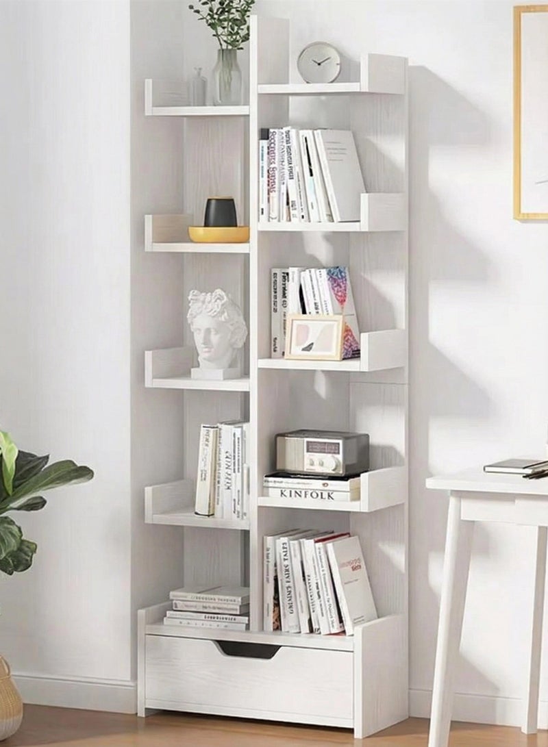 White Tree Shaped Floor Standing Bookcase, 10-Tier Freestanding Open Bookshelves, Wooden Storage Organizer for Books, Decor, Files & Display for Living Room, Bedroom, Study & Office - Image 1