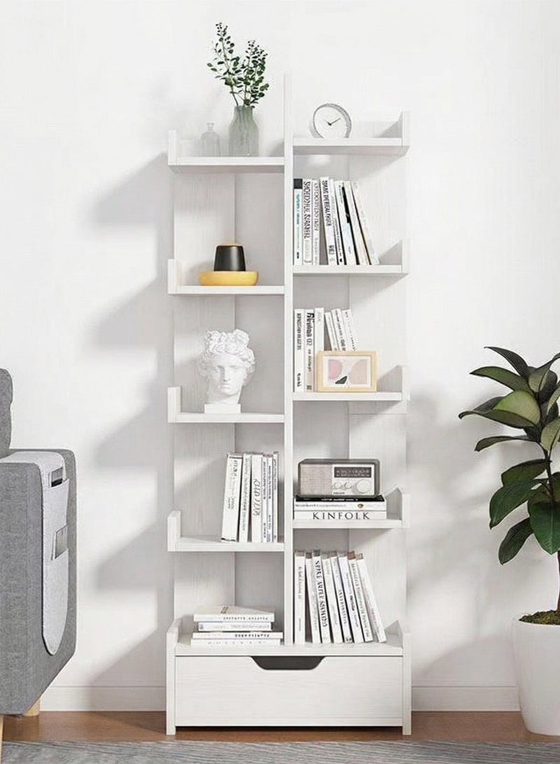 White Tree Shaped Floor Standing Bookcase, 10-Tier Freestanding Open Bookshelves, Wooden Storage Organizer for Books, Decor, Files & Display for Living Room, Bedroom, Study & Office - Image 3