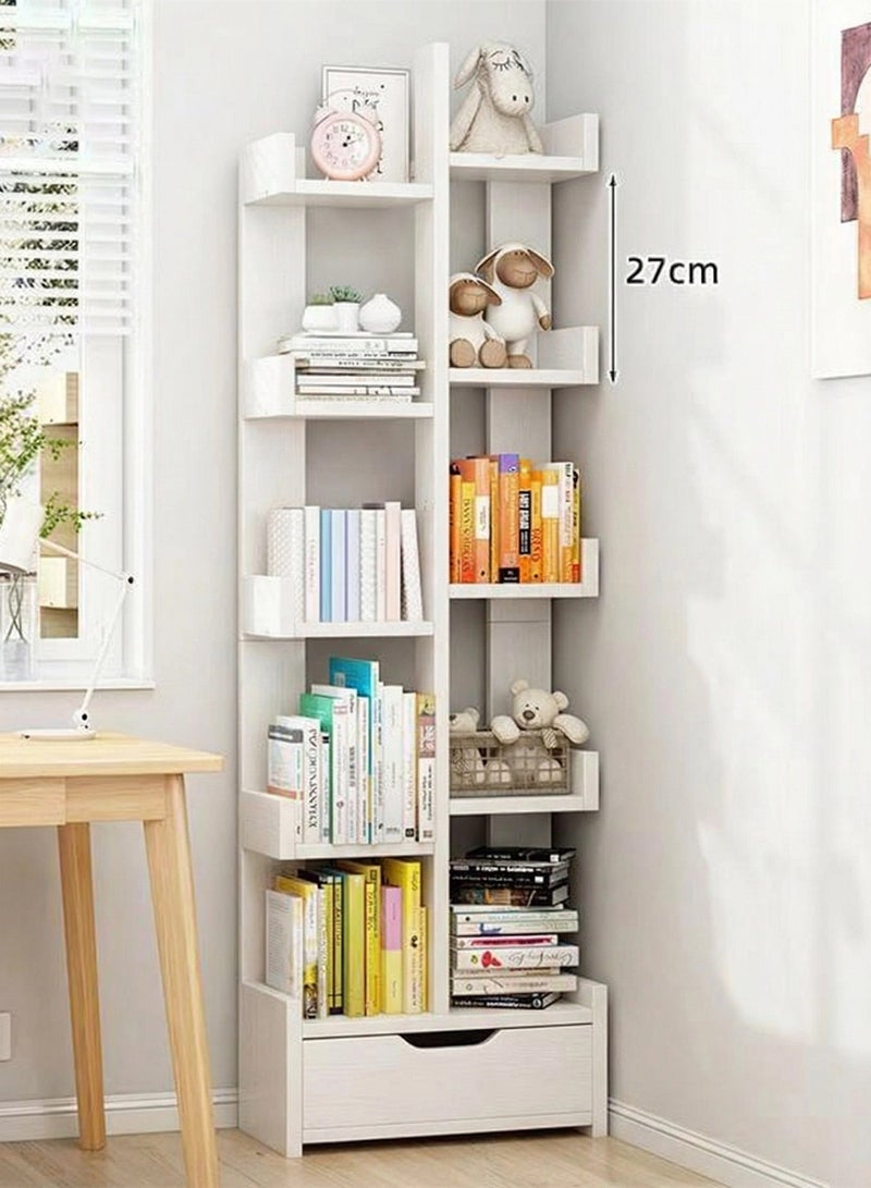White Tree Shaped Floor Standing Bookcase, 10-Tier Freestanding Open Bookshelves, Wooden Storage Organizer for Books, Decor, Files & Display for Living Room, Bedroom, Study & Office - Image 4