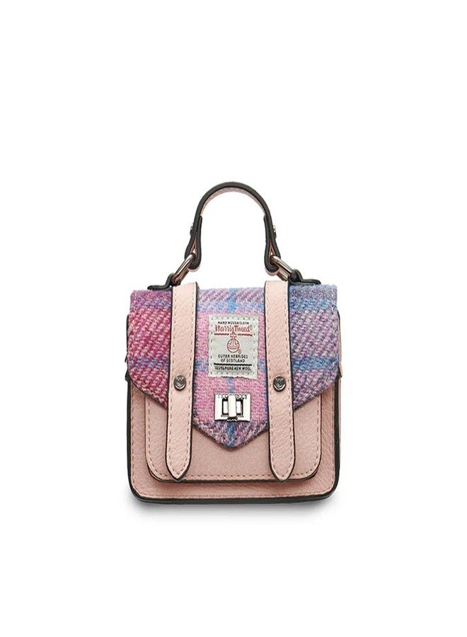 Islander Harris Tweed Wee Satchel, Mini Bag for Women (Pink and Blue Tartan) - Image 1
