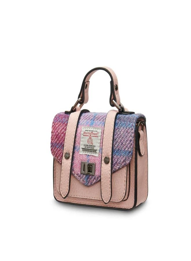 Islander Harris Tweed Wee Satchel, Mini Bag for Women (Pink and Blue Tartan) - Image 2