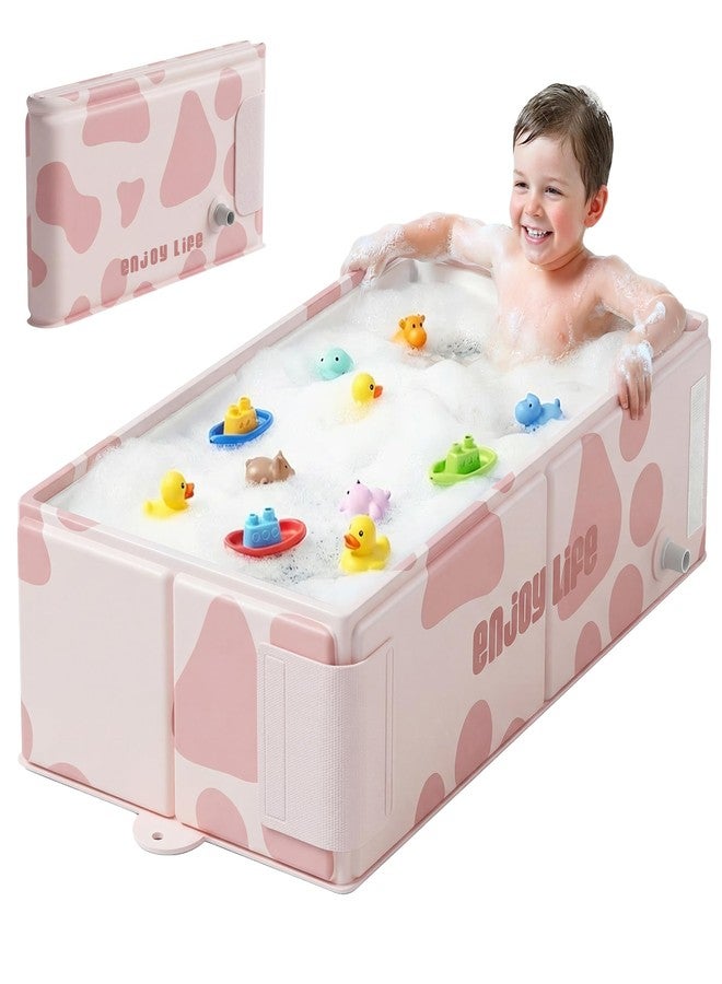 Wanchouse Collapsible Baby Bathtub for Newborn to Toddler, Foldable Toddler Bathtub with Drain Plug, Non-Slip Portable Infant Bath Tub for Travel Storage Outdoor Use, Milky Pink - Image 1