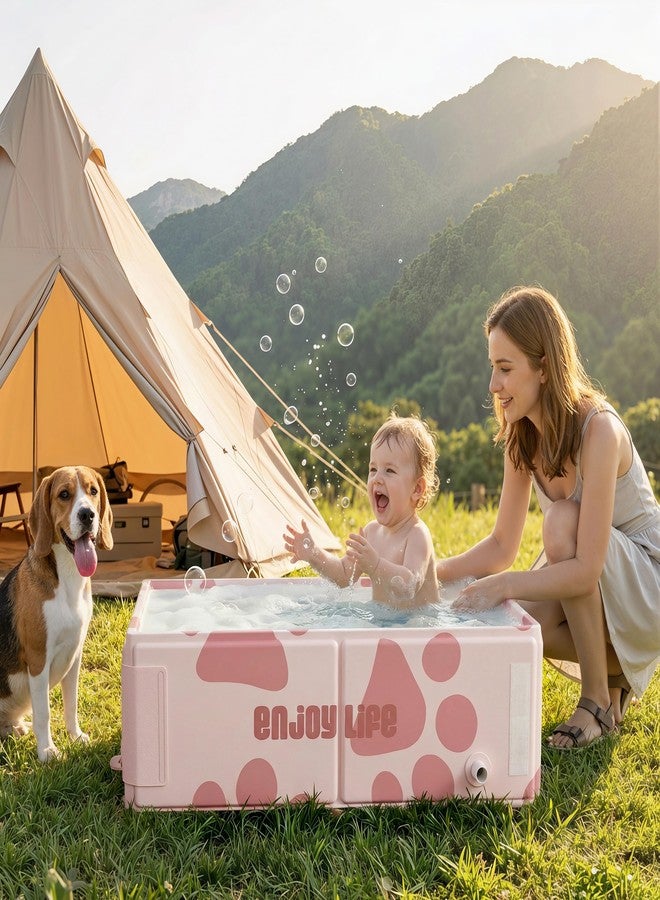 Wanchouse Collapsible Baby Bathtub for Newborn to Toddler, Foldable Toddler Bathtub with Drain Plug, Non-Slip Portable Infant Bath Tub for Travel Storage Outdoor Use, Milky Pink - Image 3