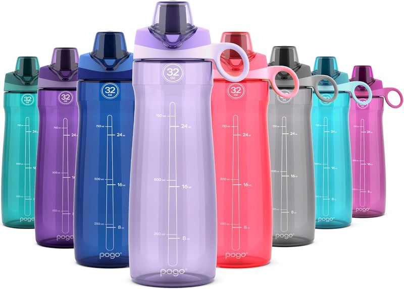 Pogo 32oz Plastic Water Bottle with Chug Lid and Carry Handle, Reusable, BPA Free, Dishwasher Safe, Perfect for Travel, School, Outdoors, and Gym, Lilac - Image 1