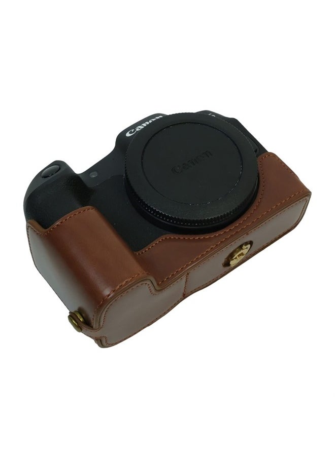 R8 Half Case, Handmade PU Leather Half Camera Case for Canon EOS R8 Camera protection case,Coffee