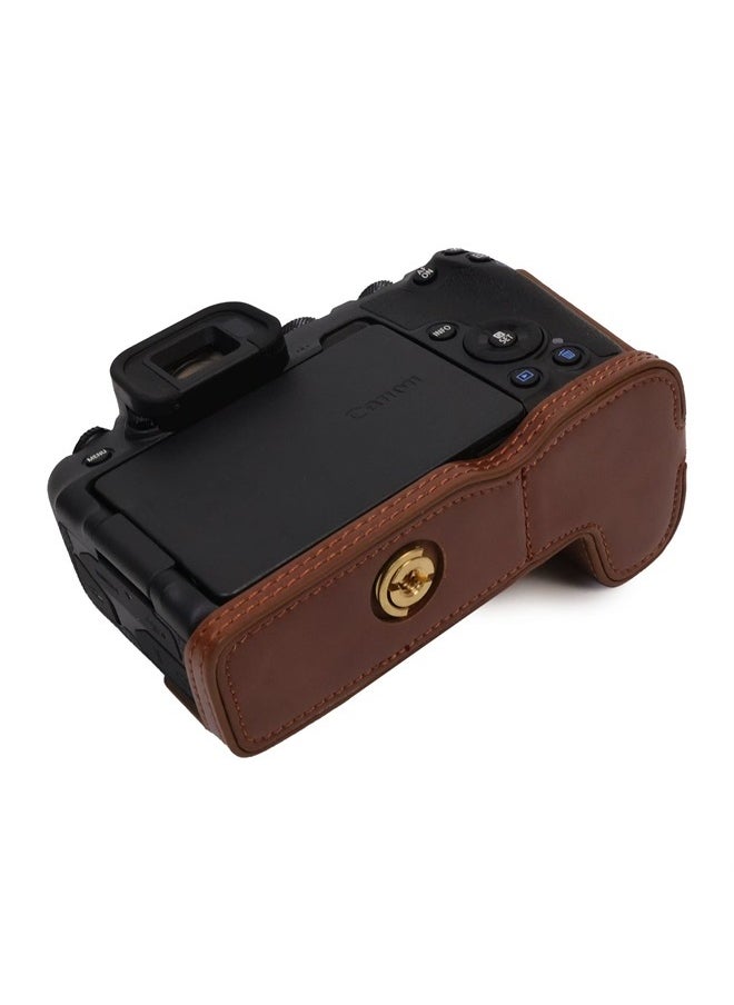 R8 Half Case, Handmade PU Leather Half Camera Case for Canon EOS R8 Camera protection case,Coffee
